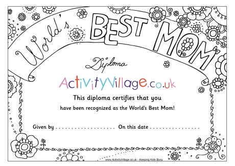 Worlds Best Mom diploma