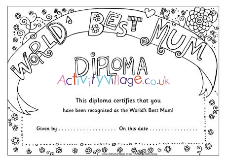Worlds Best Mum diploma