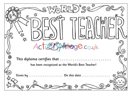 Worlds Best Teacher diploma 