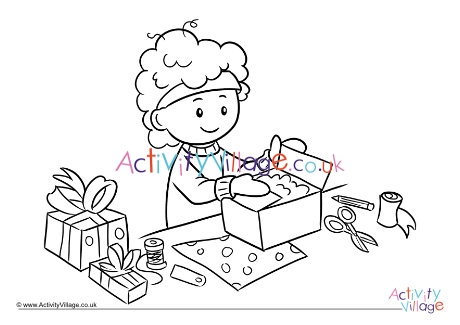 Wrapping Christmas Gifts Colouring Page