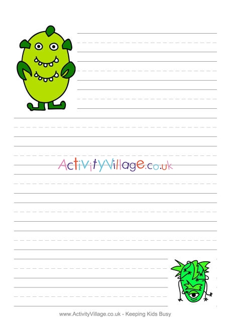 Monster writing paper green