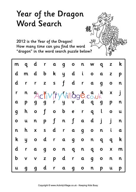 Year of the Dragon word search