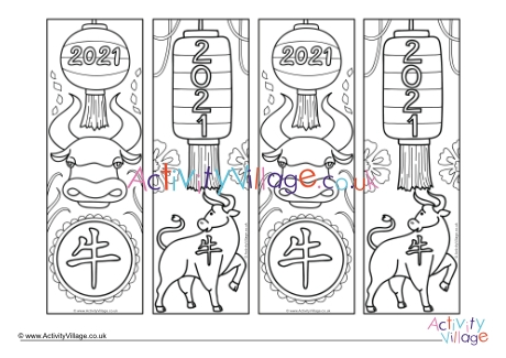 Year Of The Ox Colouring Bookmarks 2