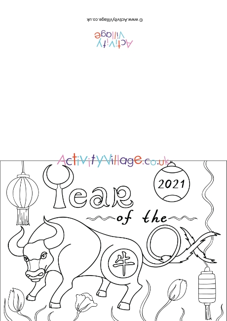 Year Of The Ox Colouring Card 2