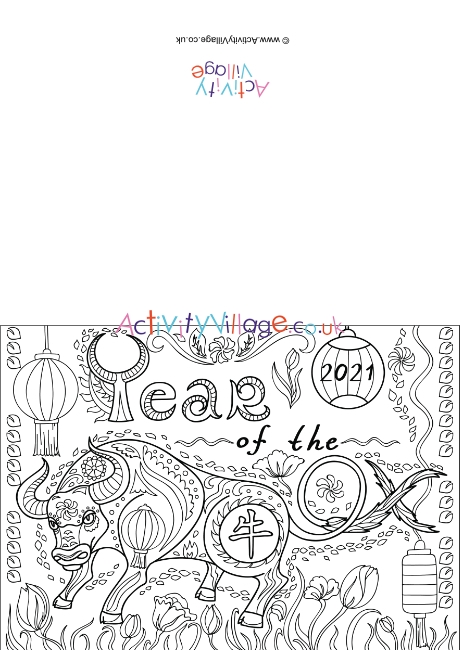 Year Of The Ox Colouring Card