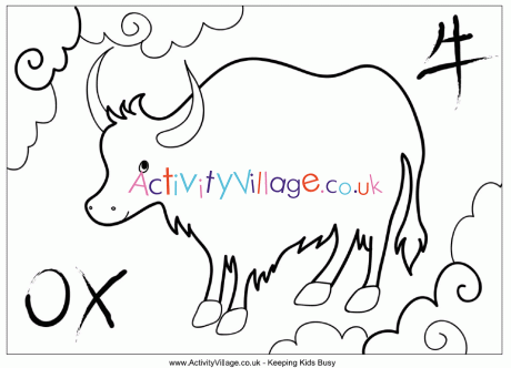 Year of the ox colouring page