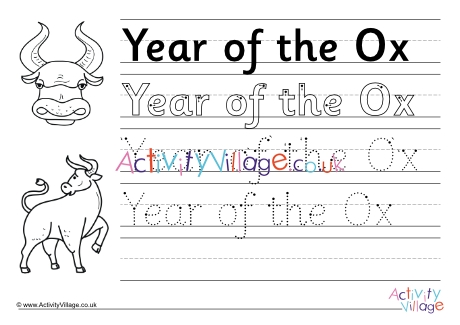 Year Of The Ox Handwriting Worksheet