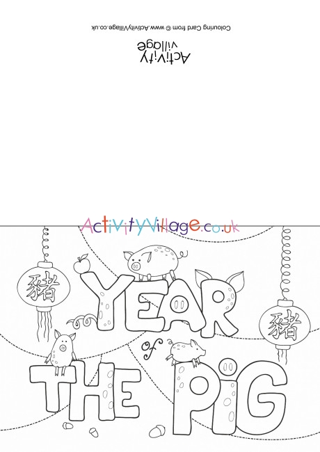 Year Of The Pig Colouring Card