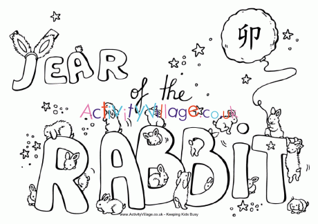 Year of the Rabbit colouring page 3
