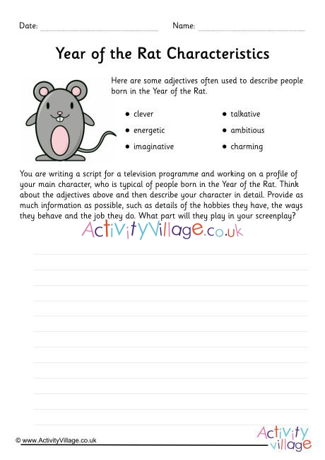 Year of the Rat Character Study Worksheet
