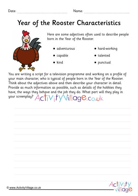 Year of the Rooster Character Study Worksheet