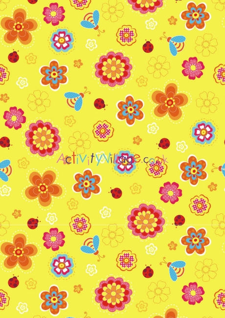 Yellow flowers and ladybugs scrapbook paper