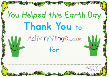 You Helped this Earth Day Certificate