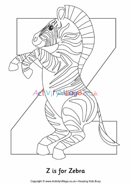 Z is for zebra colouring page