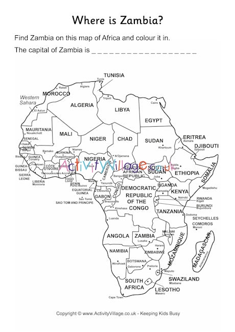 Zambia location worksheet